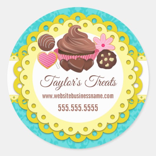 カップケーキベーカリーダマスクイエロースカロプシール ラウンドシール (正面)