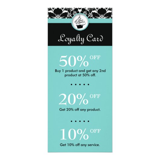 カップケーキベーカリーデザート花ダマスクブルー ラックカード (正面)