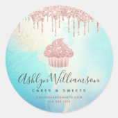 カップケーキベーカリーバラ金ゴールドグリッタードリップスウォーターカラー ラウンドシール (正面)