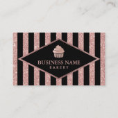 カップケーキベーカリーバラ金ゴールドグリッターブラックストライプズ 名刺 (正面)