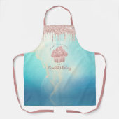 カップケーキベーカリーバラ金ゴールドドリップスブルーウォーター色 エプロン (正面)