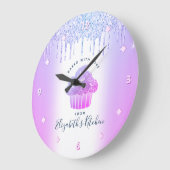 カップケーキベーカリーパティシエパープルグリッタードリップス ラージ壁時計 (傾斜)