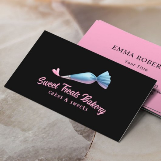 カップケーキベーカリーパティシシェフキュートパイピングバッグ&ハート 名刺