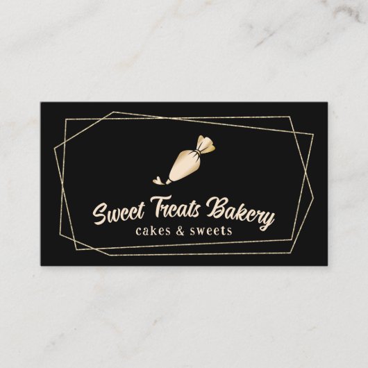 カップケーキベーカリーパティシシェフジオメトリック金ゴールドケーキ 名刺 (正面)