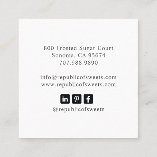 カップケーキベーカリーパティシシェフベイカーの道具 スクエア名刺 (裏面)