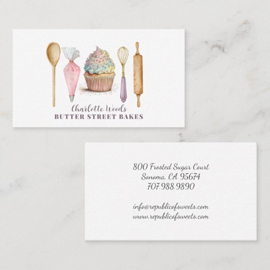 カップケーキベーカリーパティシシェフベイカーの道具 名刺 (正面/裏面)