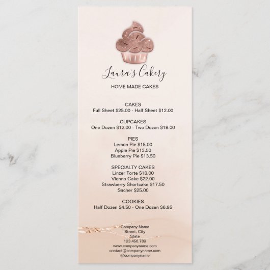 カップケーキベーカリーパティシシェフ赤面ピンクローズ金ゴールド メニュー (正面)