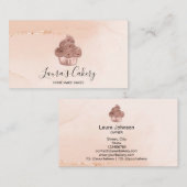 カップケーキベーカリーパティシシェフ赤面ピンクローズ金ゴールド 名刺 (正面/裏面)