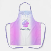 カップケーキベーカリーパープルブルーグリッタードリップタイポグラフィ エプロン (正面)