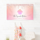 カップケーキベーカリーピンクローズグリッターレインボーグラデーション 横断幕 (インサイチュ)