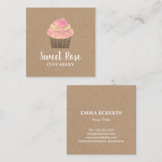 カップケーキベーカリーペストリーカップカリー素朴クラフト スクエア名刺 (正面/裏面)