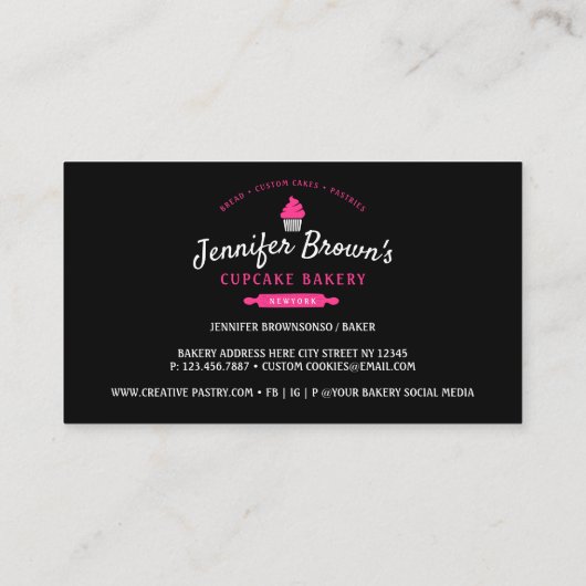 カップケーキベーカリーペストリーケーキデコレーションブラック 名刺 (裏面)