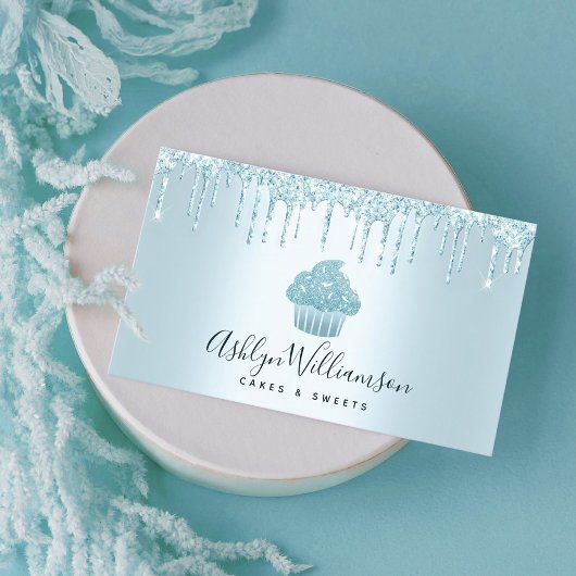 カップケーキベーカリーペストリーシェフグリッタードリップスターコイズ 名刺