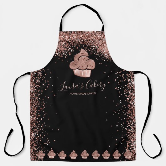 カップケーキベーカリーペストリーシェフグリッタードリップスバラ金ゴールド エプロン (正面)