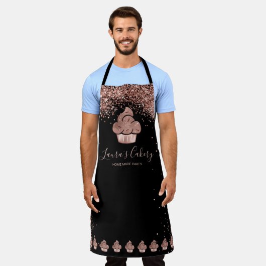 カップケーキベーカリーペストリーシェフグリッタードリップスバラ金ゴールド エプロン (着用した状態)