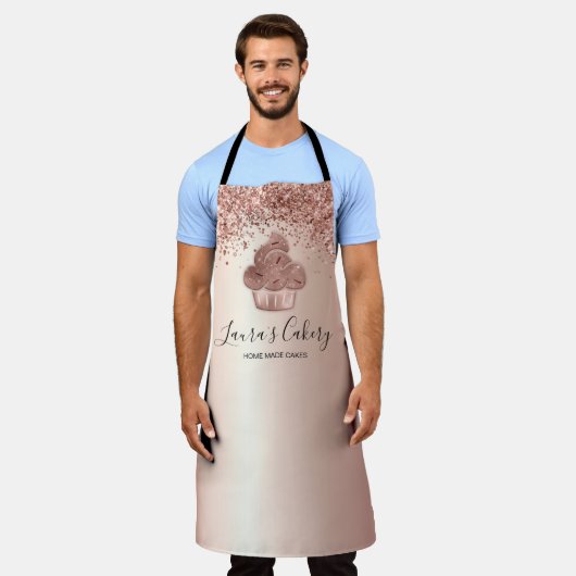 カップケーキベーカリーペストリーシェフグリッタードリップスバラ金ゴールド エプロン (着用した状態)