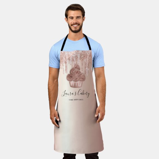 カップケーキベーカリーペストリーシェフグリッタードリップスバラ金ゴールド エプロン (着用した状態)