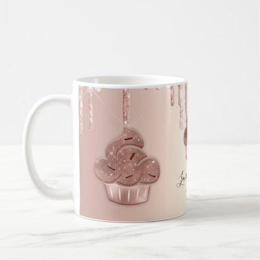 カップケーキベーカリーペストリーシェフグリッタードリップスバラ金ゴールド コーヒーマグカップ (左)