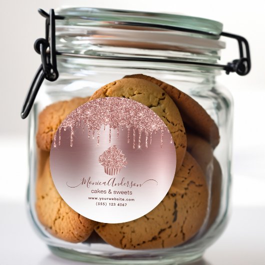 カップケーキベーカリーペストリーシェフグリッタードリップスバラ金ゴールド ラウンドシール