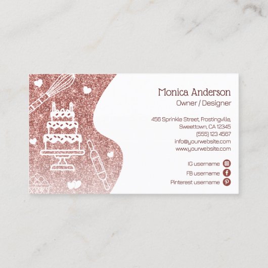 カップケーキベーカリーペストリーシェフグリッタードリップスバラ金ゴールド 名刺 (裏面)