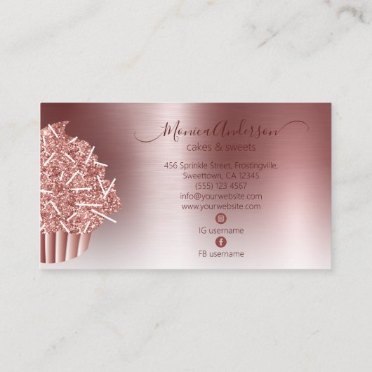 カップケーキベーカリーペストリーシェフグリッタードリップスバラ金ゴールド 名刺 (裏面)