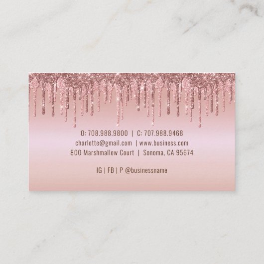 カップケーキベーカリーペストリーシェフグリッタードリップスバラ金ゴールド 名刺 (裏面)