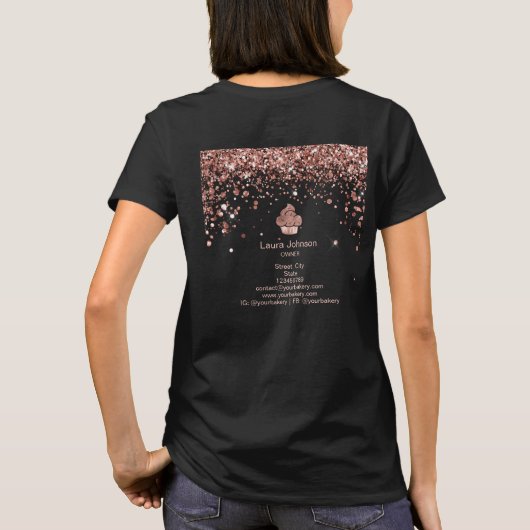 カップケーキベーカリーペストリーシェフグリッタードリップスバラ金ゴールド Tシャツ (裏面)