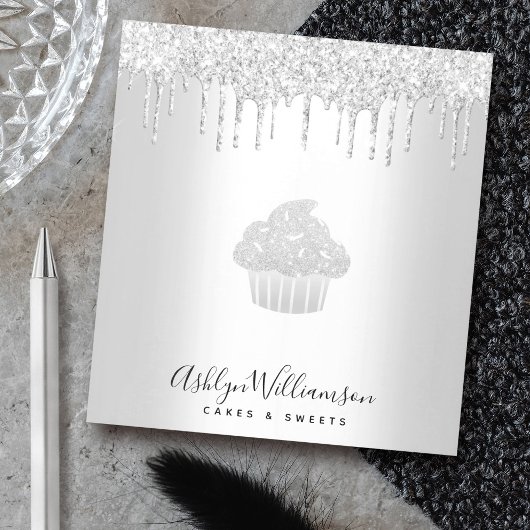 カップケーキベーカリーペストリーシェフシルバーグリッタードリップ ノートパッド