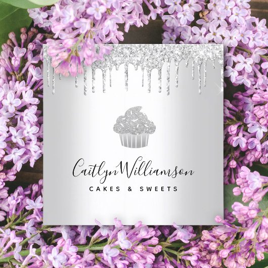 カップケーキベーカリーペストリーシェフスライバーグリッタードリップ スクエア名刺