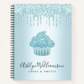 カップケーキベーカリーペストリーシェフターコイズグリッタードリップ ノートブック (正面)