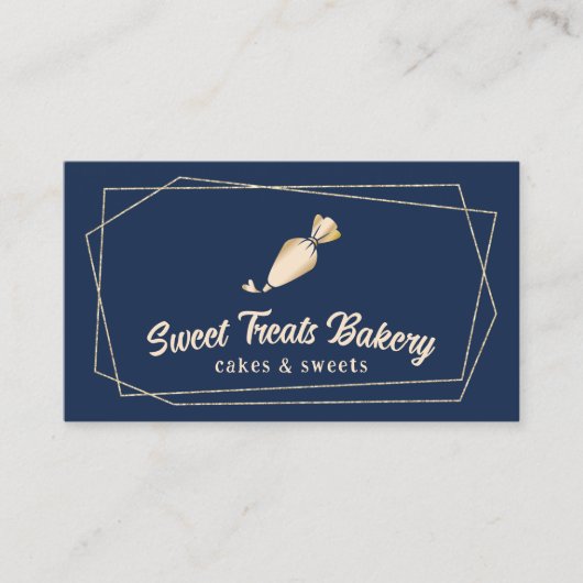 カップケーキベーカリーペストリーシェフネイビーブルー金ゴールドケーキ 名刺 (正面)