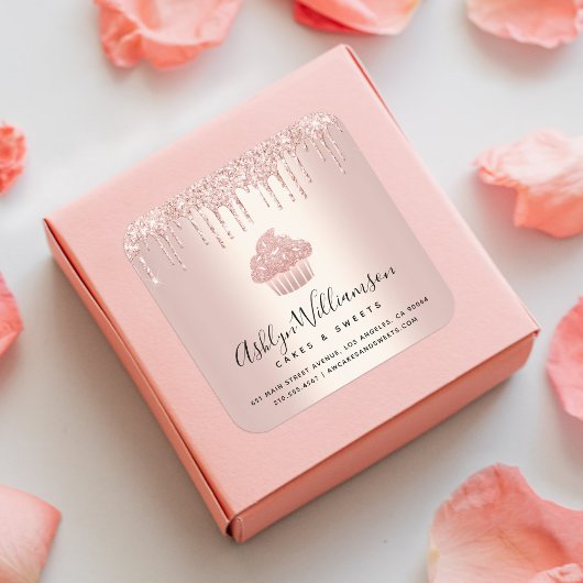 カップケーキベーカリーペストリーシェフバラ金ゴールドグリッタードリップ スクエアシール