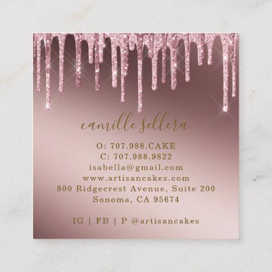 カップケーキベーカリーペストリーシェフバラ金ゴールドグリッタードリップ スクエア名刺 (裏面)