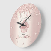 カップケーキベーカリーペストリーシェフバラ金ゴールドグリッタードリップ ラージ壁時計 (傾斜)