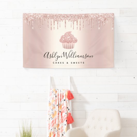 カップケーキベーカリーペストリーシェフバラ金ゴールドグリッタードリップ 横断幕 (インサイチュ)