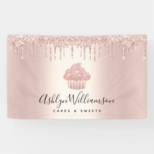 カップケーキベーカリーペストリーシェフバラ金ゴールドグリッタードリップ 横断幕 (横)