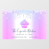カップケーキベーカリーペストリーシェフパープルグリッタードリップ ウィンドウサイン (シート)