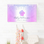 カップケーキベーカリーペストリーシェフパープルグリッタードリップ 横断幕 (インサイチュ)