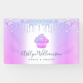 カップケーキベーカリーペストリーシェフパープルグリッタードリップ 横断幕 (横)