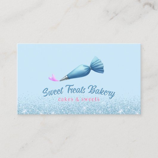 カップケーキベーカリーペストリーシェフブルーエレガントグリッター 名刺 (正面)