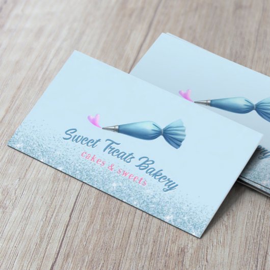 カップケーキベーカリーペストリーシェフブルーエレガントグリッター 名刺
