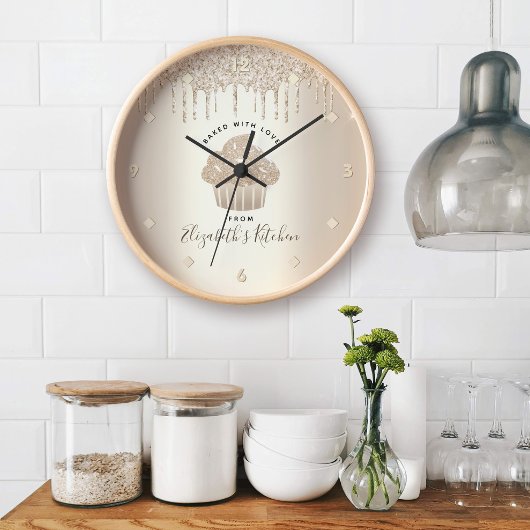 カップケーキベーカリーペストリーシェフ金ゴールドグリッタードリップスシック 壁時計