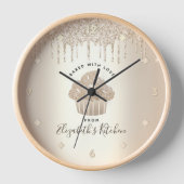 カップケーキベーカリーペストリーシェフ金ゴールドグリッタードリップスシック 壁時計 (正面)