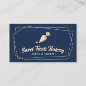 カップケーキベーカリーペストリーモダンシェフネイビー&金ゴールドケーキ 名刺 (正面)