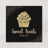 カップケーキベーカリーペストリーモダンシェフブラック&金ゴールド スクエア名刺 (正面)