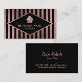 カップケーキベーカリーモダンバラ金ゴールド&ブラックストライプ 名刺 (正面/裏面)