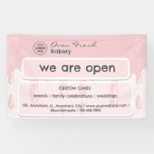 カップケーキベーカリーロゴ私たちはオープンピンク 横断幕 (横)