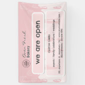 カップケーキベーカリーロゴ私たちはオープンピンク 横断幕 (縦)