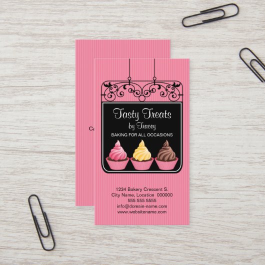 カップケーキベーカリー店の看板 名刺 (正面/裏面インサイチュ)