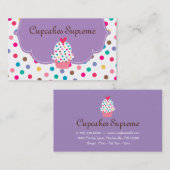 カップケーキベーカリー水玉模様パープルハート2 名刺 (正面/裏面)